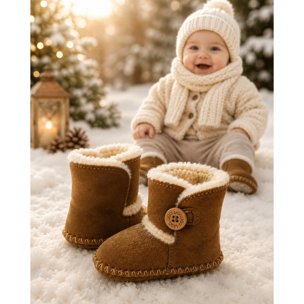 UGG Lemmy II Bootie Size 2/3 Chestnut Suede Sheepskin Infant Boots #1609